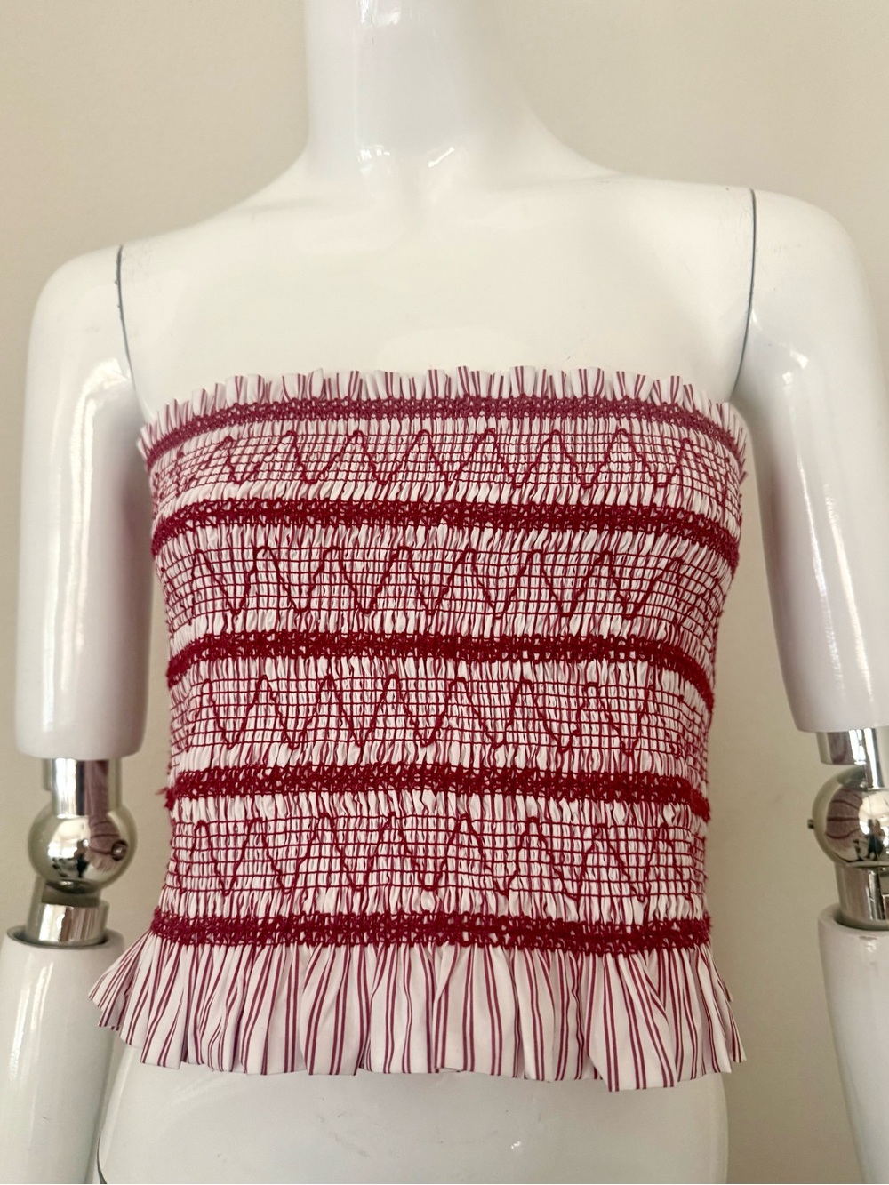 Christian Lacroix White Top with Wine Red Stripes Tags removed, Brand New.